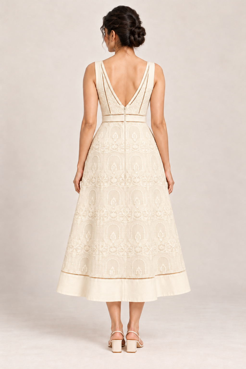 AI design preview of the Maison Rosé Élodie — Off-white / Cream dress, back view.