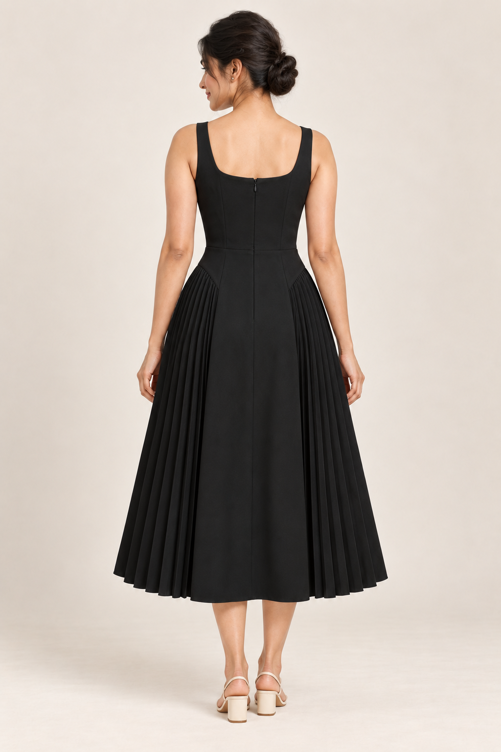 AI design preview of the Maison Rosé Céleste — Black dress, back view.
